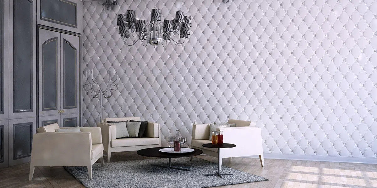 Model Soft Buttons - 3D Gypsum Wall Panels used as a feature wall in an elegant living space | DecorMania UK
